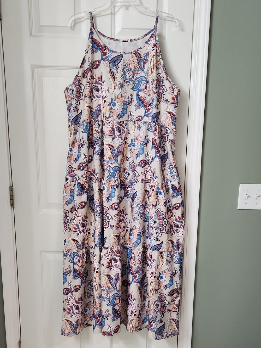 Floral Paisley Spaghetti-Strap Dress - Blue & Cream